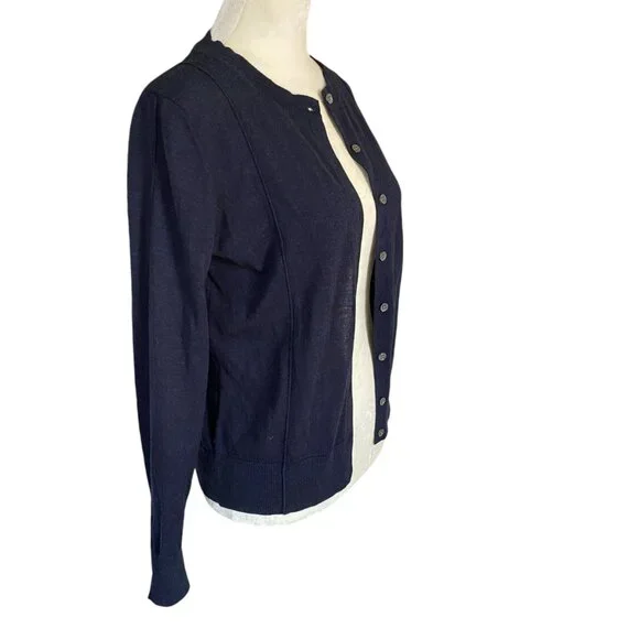 Banana Republic women's size XS dark blue stretchy wool button down sweater - Picture 2 of 7